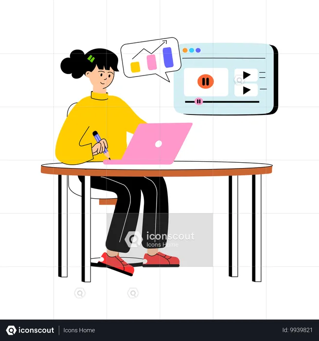 Girl working on business analysis  Illustration