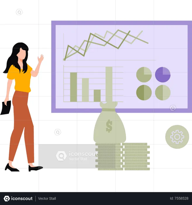 Girl working on business graph  Illustration