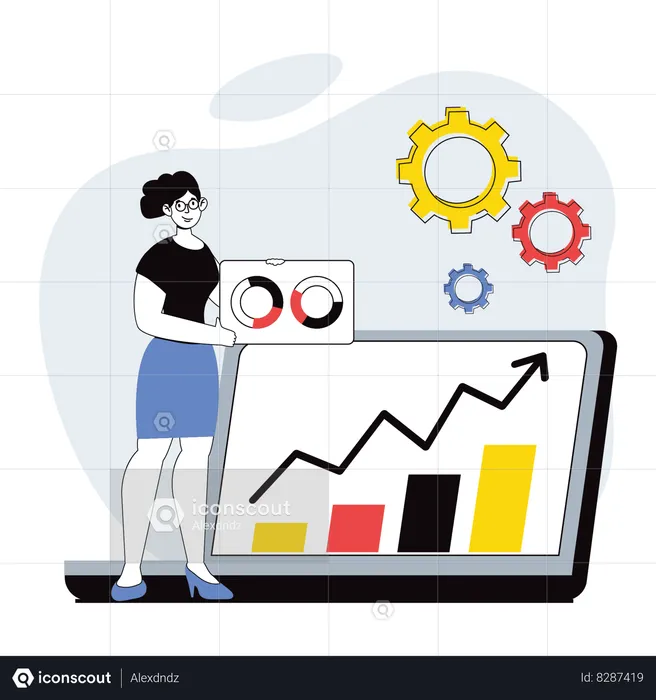 Girl working on business growth  Illustration
