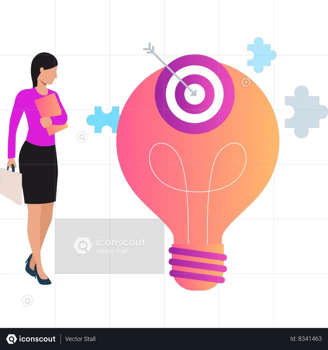 Girl working on business puzzle  Illustration