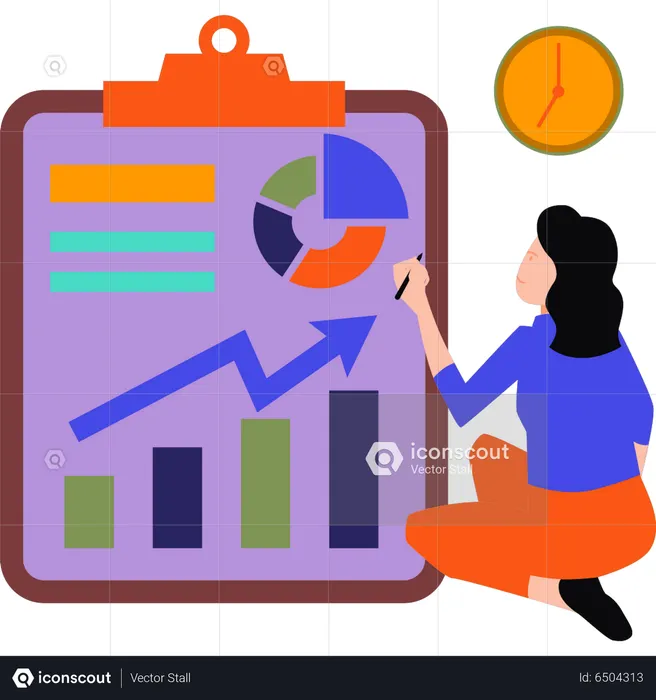 Girl working on business report  Illustration