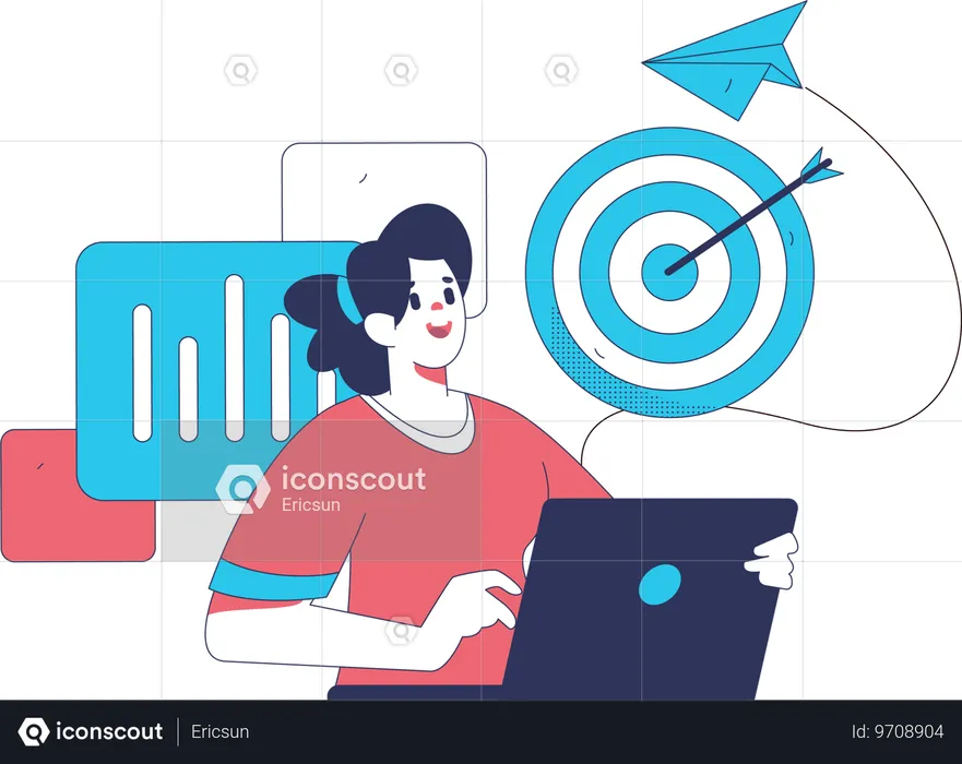 Girl working on business target  Illustration