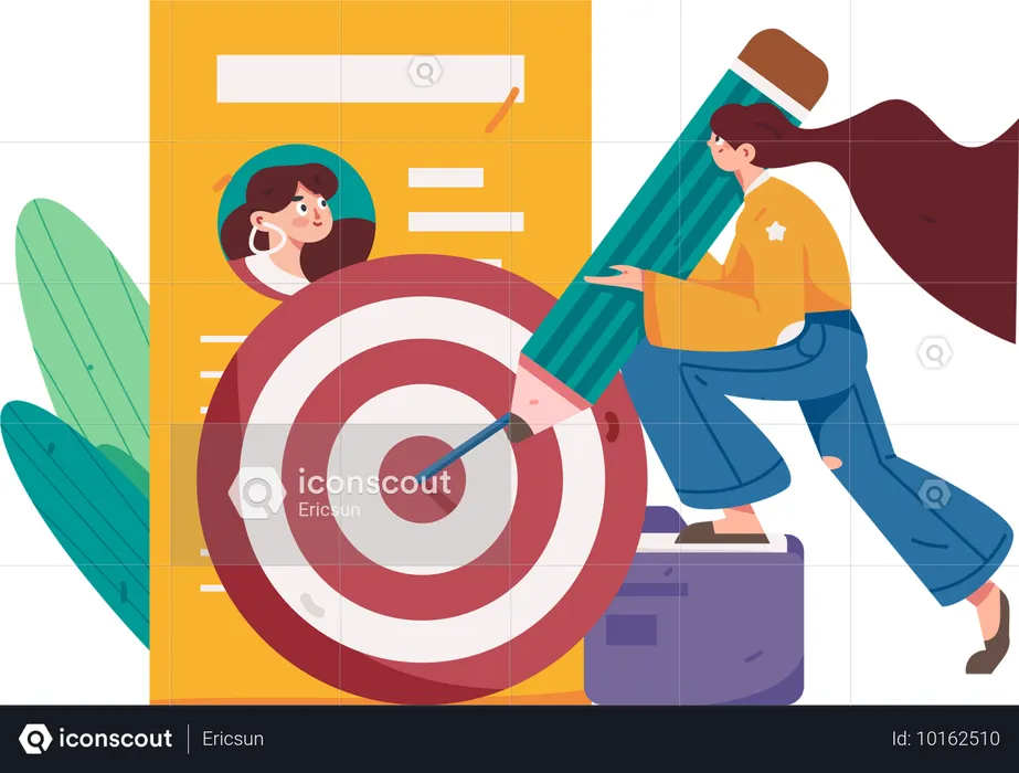 Girl working on business target  Illustration