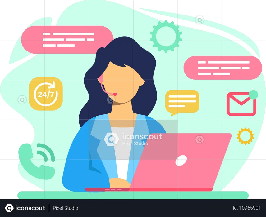 Girl working on Call Center  Illustration