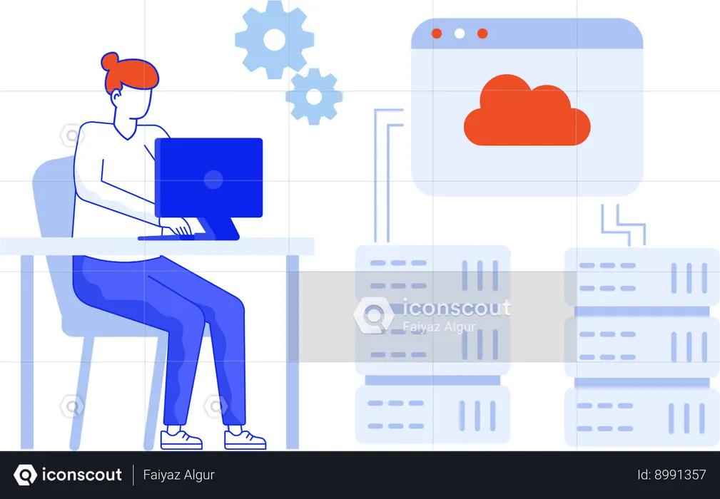 Girl working on Cloud technologies  Illustration