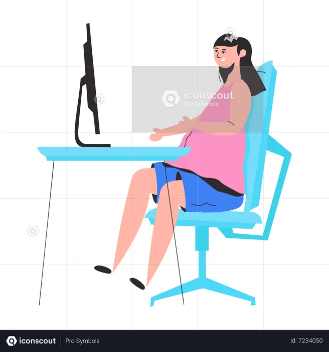 Girl working on computer at office  Illustration