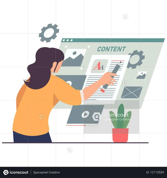 Girl working on content creation process  Illustration