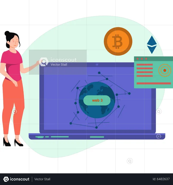 Girl working on cryptocurrencies  Illustration