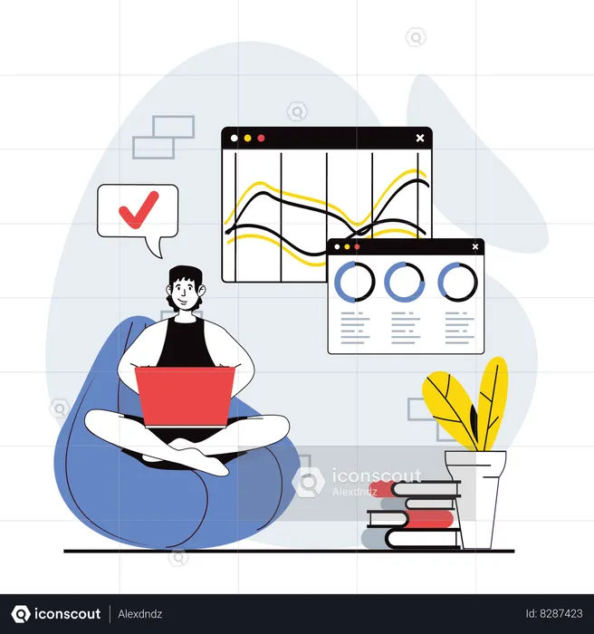 Girl working on data analysis  Illustration