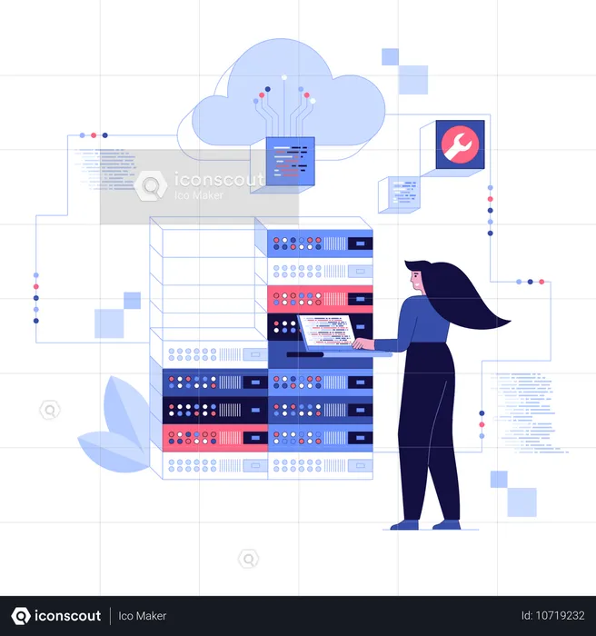 Girl working on Data center maintenance service  Illustration