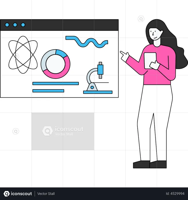 Girl working on data research  Illustration