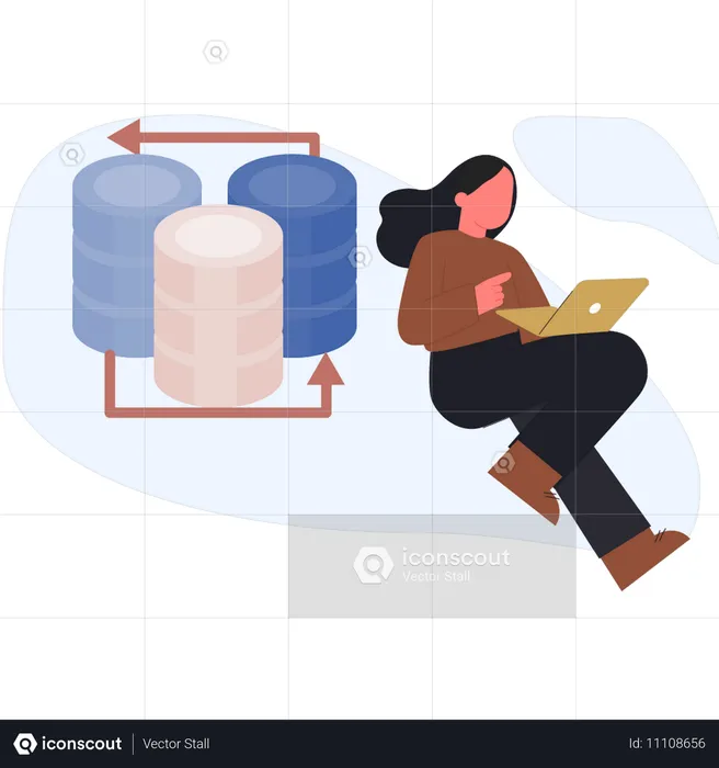 Girl working on database  Illustration