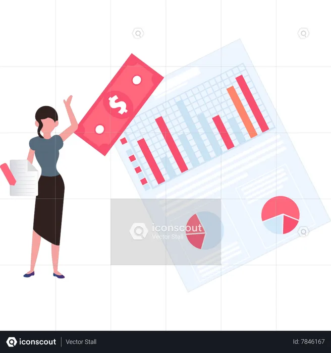 Girl working on dollar graph  Illustration