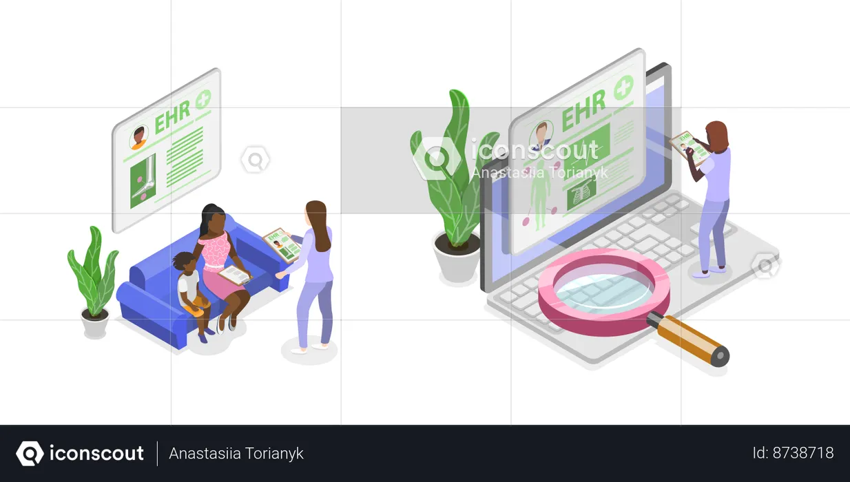 Girl working on Electronic Health Record  Illustration
