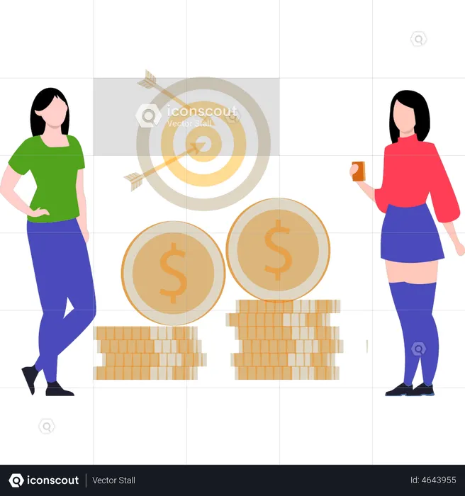 Girl working on financial target  Illustration