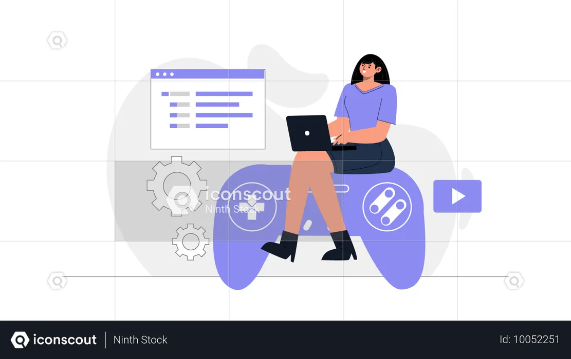 Girl working on game programming  Illustration