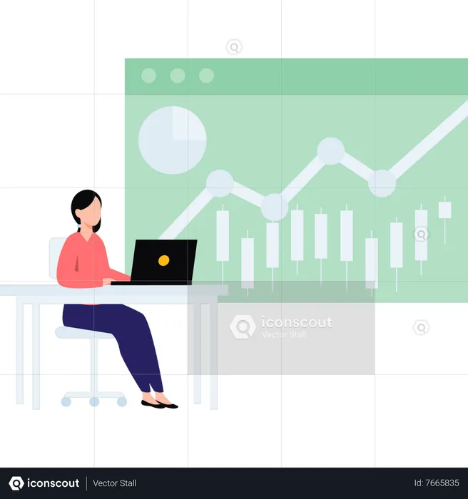 Girl working on graph analytics  Illustration