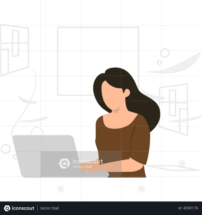 Girl working on laptop  Illustration