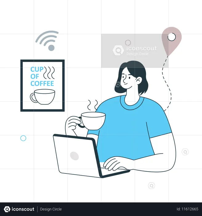 Girl working on laptop at Flexible Workspace  Illustration