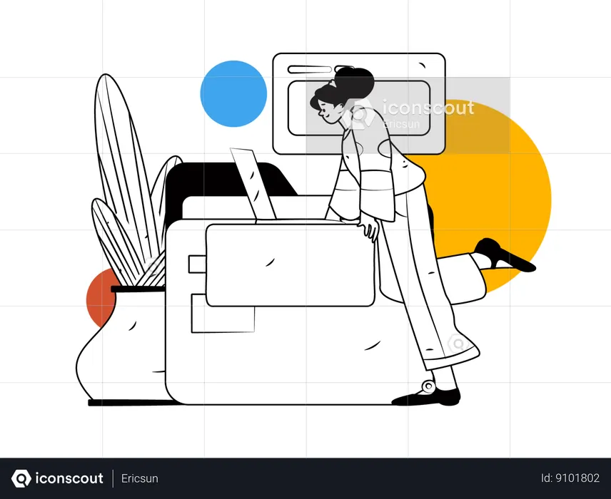 Girl working on laptop at home  Illustration