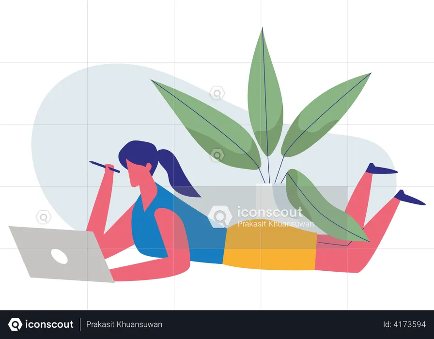 Girl working on Laptop  Illustration