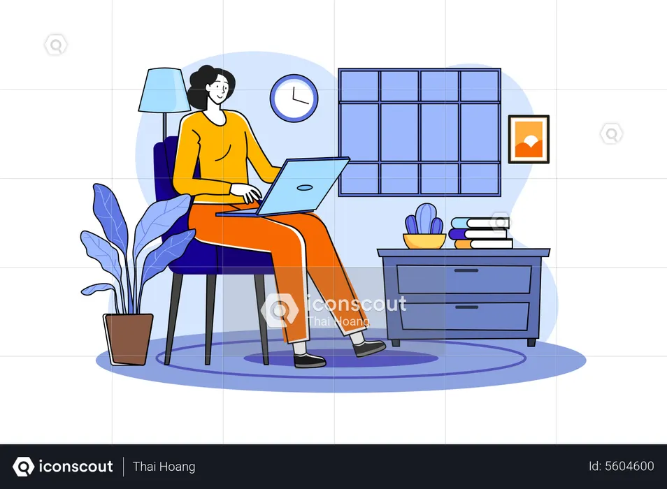 Girl working on laptop  Illustration