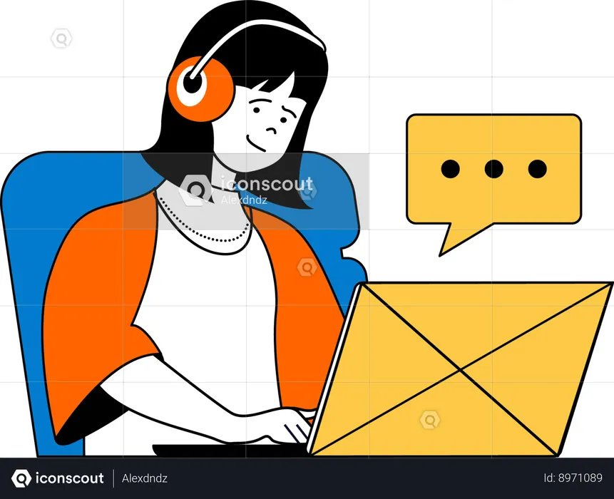 Girl working on mail  Illustration