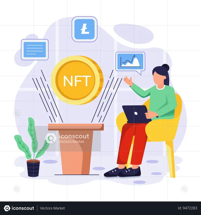 Girl working on NFT Development  Illustration