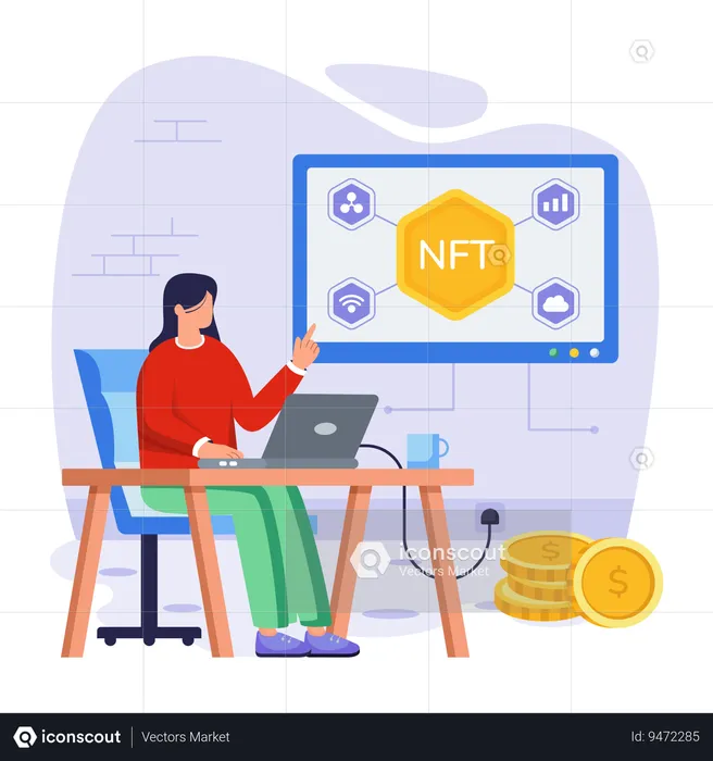 Girl working on NFT Network  Illustration