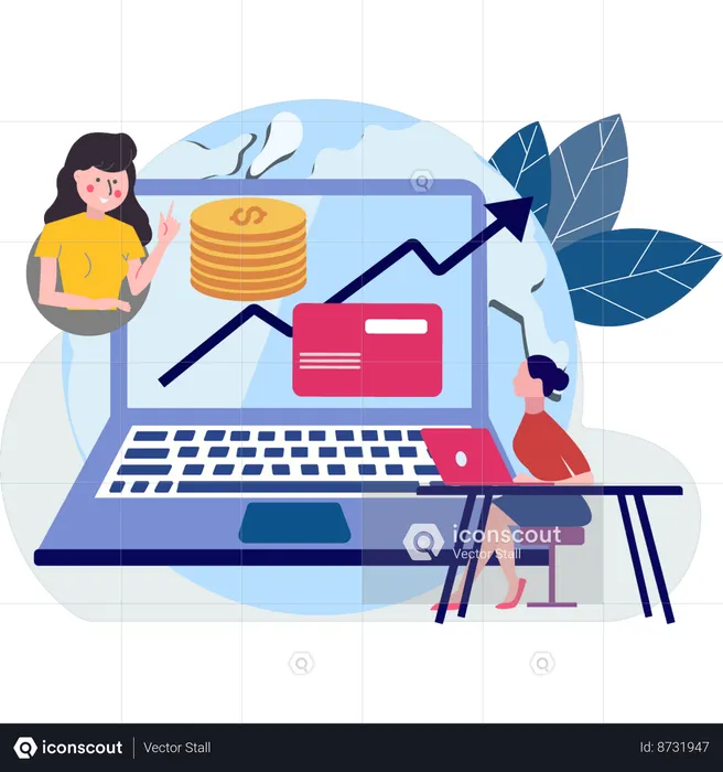 Girl working on online business  Illustration