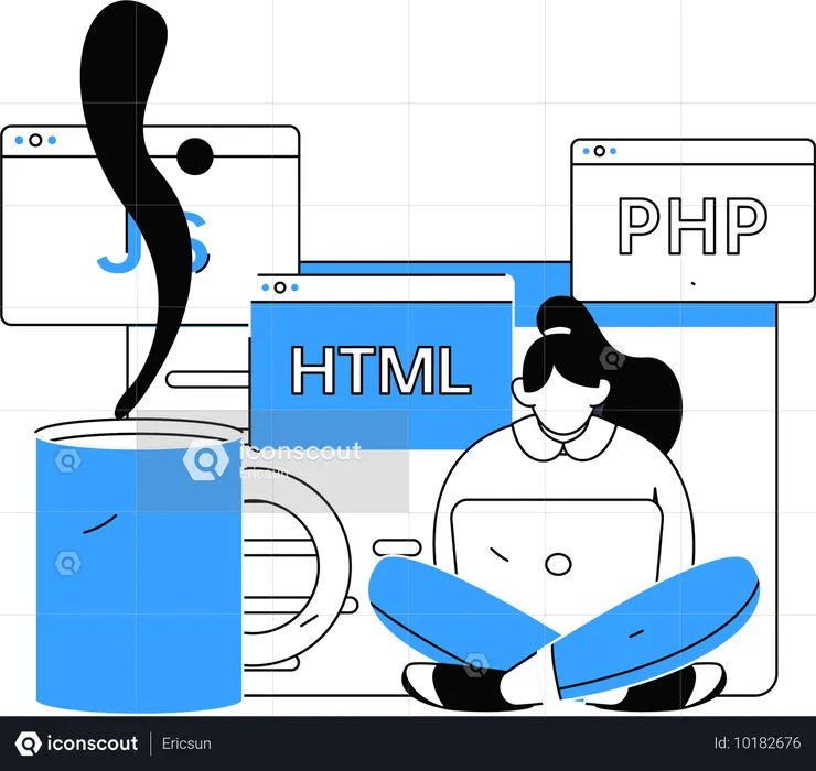 Girl working on php coding  Illustration