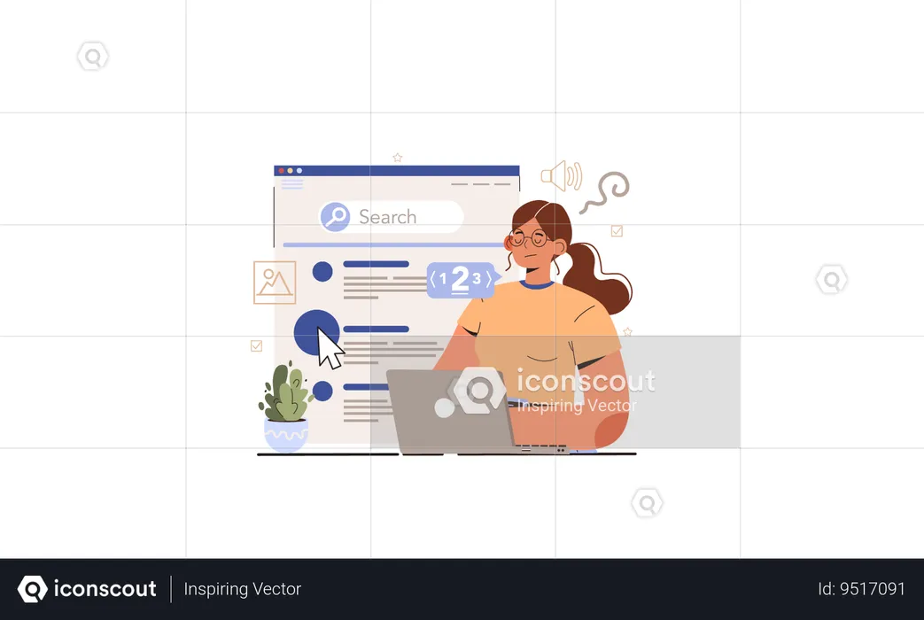 Girl working on Poor SEO optimization  Illustration