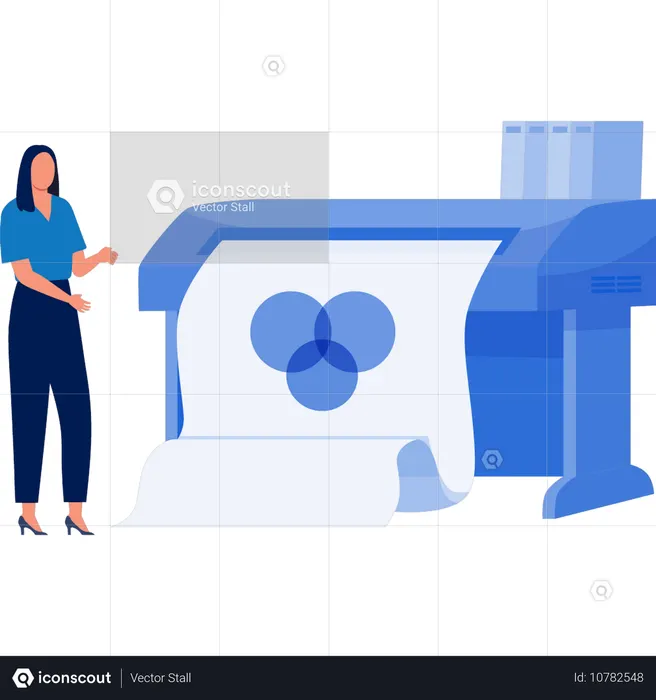 Girl  working on printing color scheme of paper  Illustration