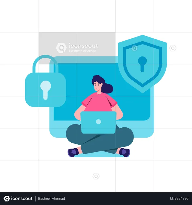 Girl working on Secure user data  Illustration