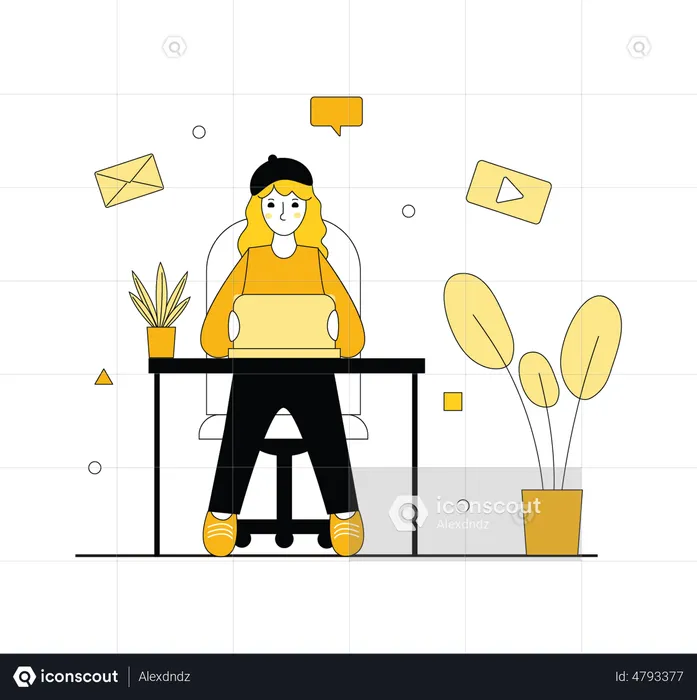Girl working on social marketing platform  Illustration