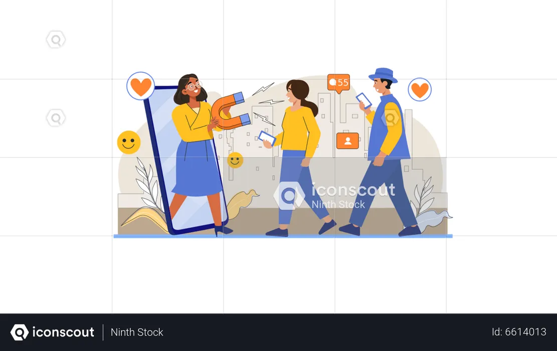 Girl working on social media marketing  Illustration