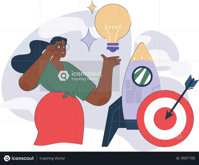 Girl working on startup idea  Illustration