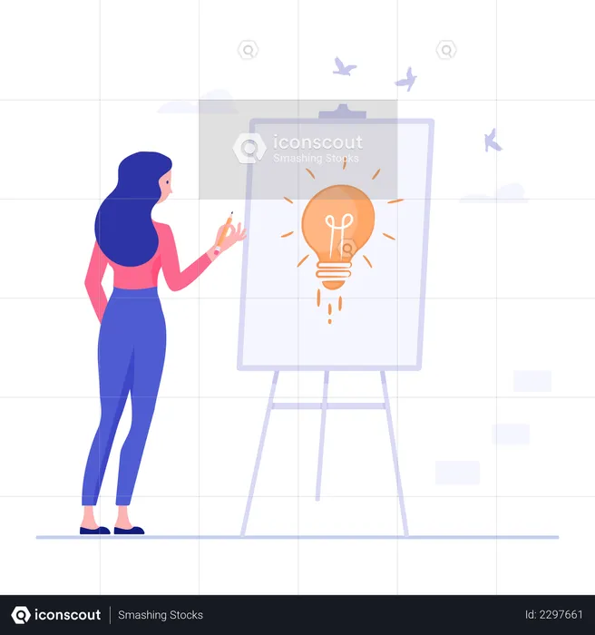 Girl working on startup idea  Illustration