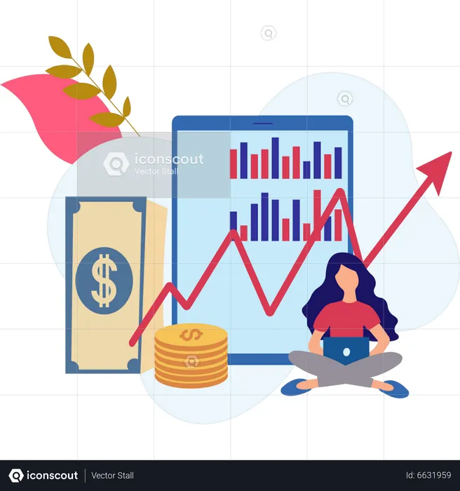 Girl working on the dollar graph  Illustration