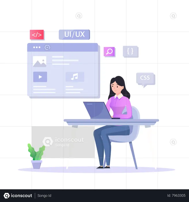 Best Girl Working On Ui Ux Design Illustration download in PNG & Vector ...