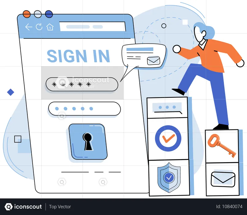 Girl working on user profile security  Illustration