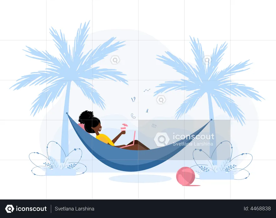 Girl working on vacation  Illustration
