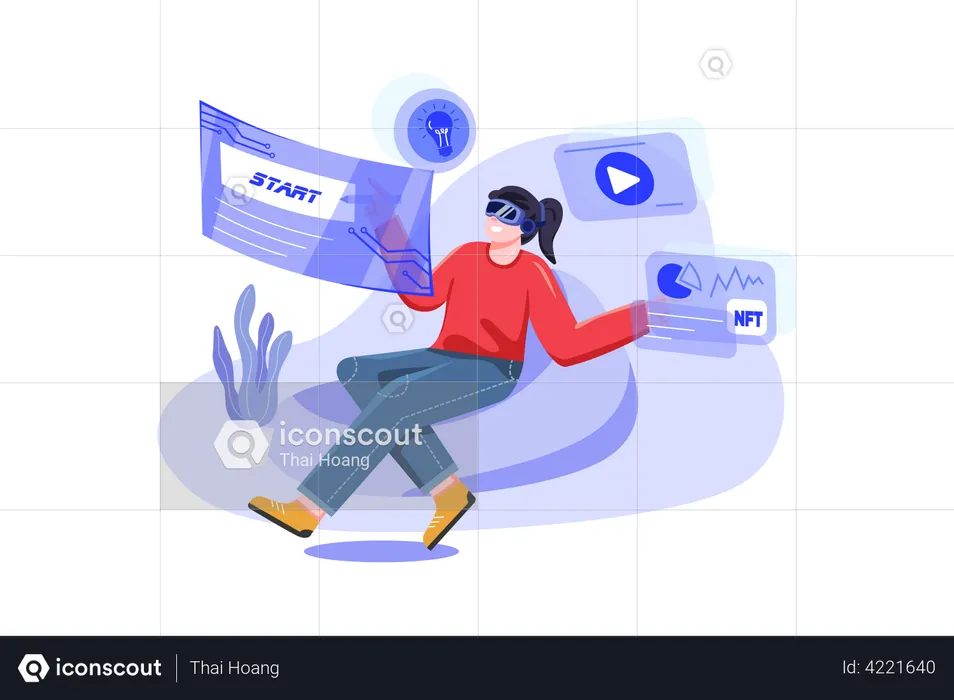 Girl working on Virtual NFT  Illustration