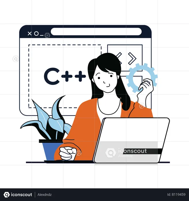 Girl working on web coding  Illustration