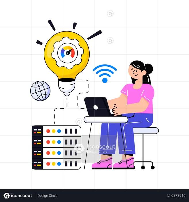 Girl working on Web Hosting Solution  Illustration