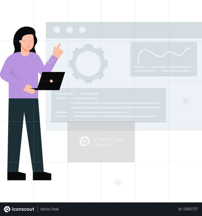 Girl working on web page setting  Illustration