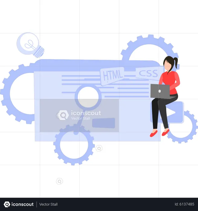 Girl working on website coding  Illustration