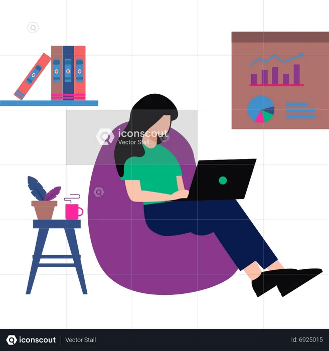 Girl working online from home  Illustration