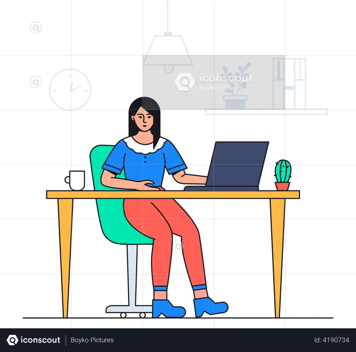 Girl working online  Illustration