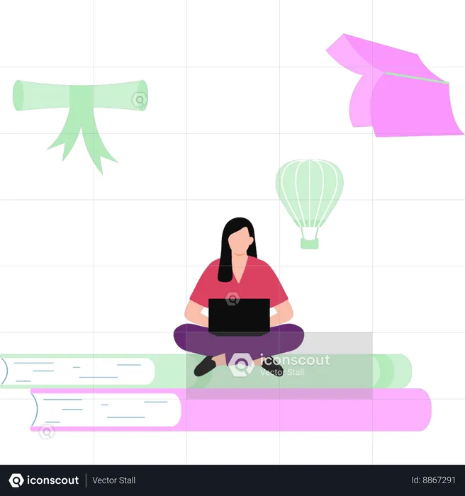 Girl working online on laptop  Illustration